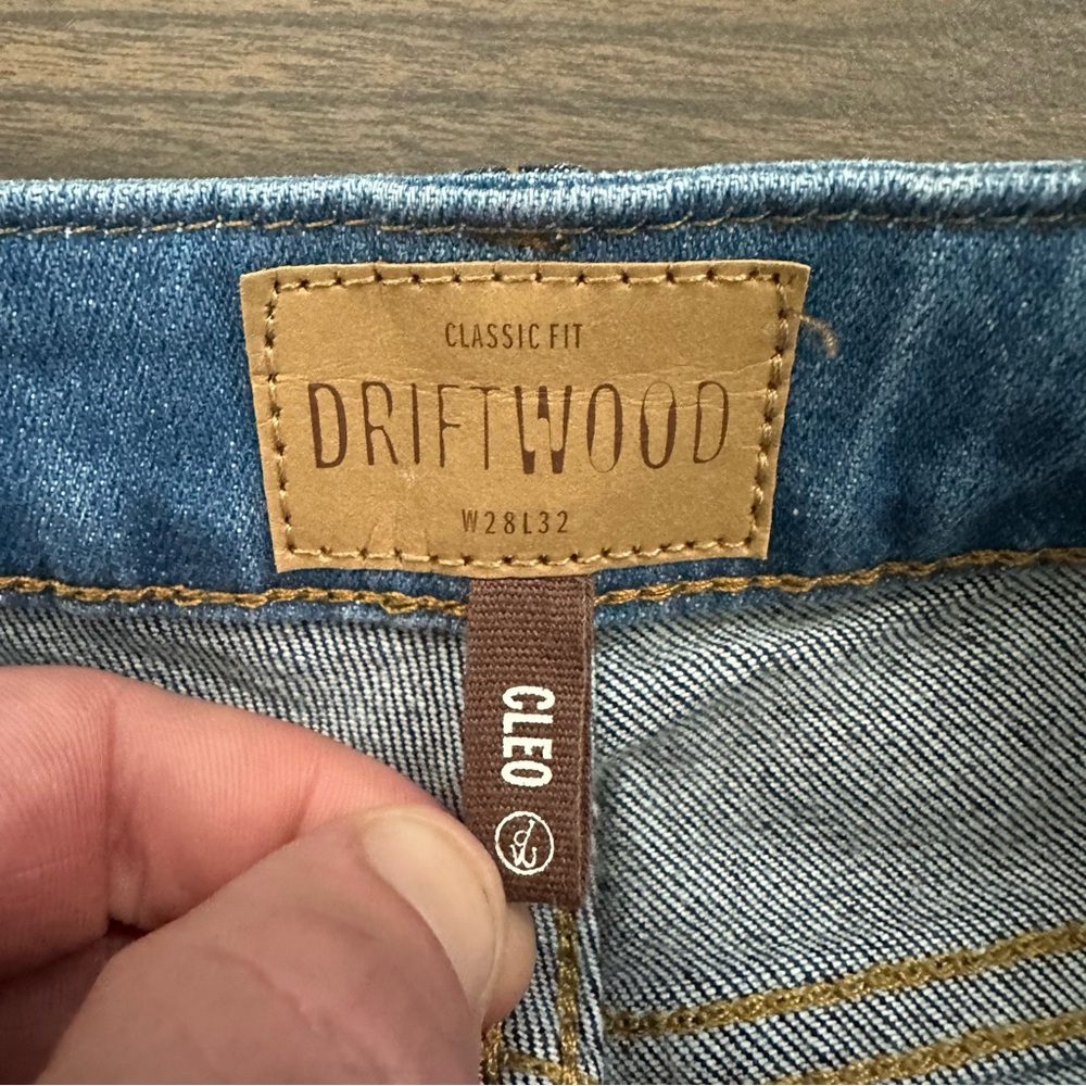 🔥SOLD🔥Driftwood Classic Fit Cleo Patchwork High Rise Flare Jeans Raw Hem - Picture 9 of 15